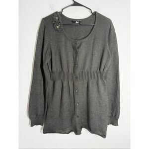 Daisy Fuentes Moda Long Sleeve Button Down Knit Cardigan Size XL Flower Trim